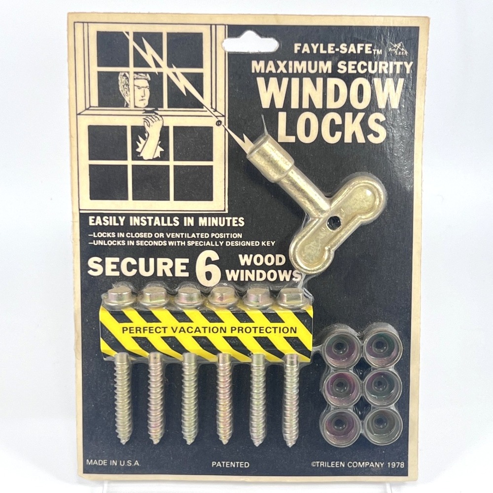 NOS 1978 Trileen Fayle-Safe Window Stop Security Screws w/ Key Sealed USA Made